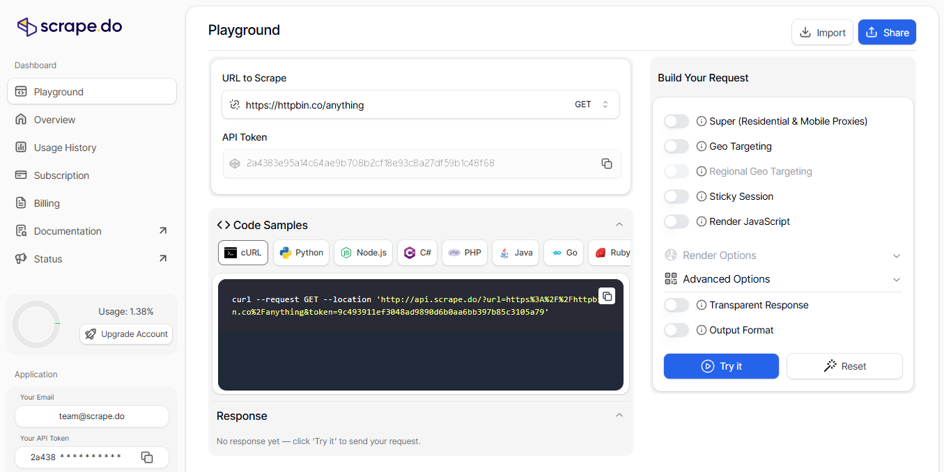 API Playground Dashboard