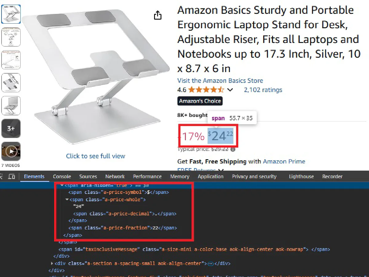 finding the price information when scraping amazon
