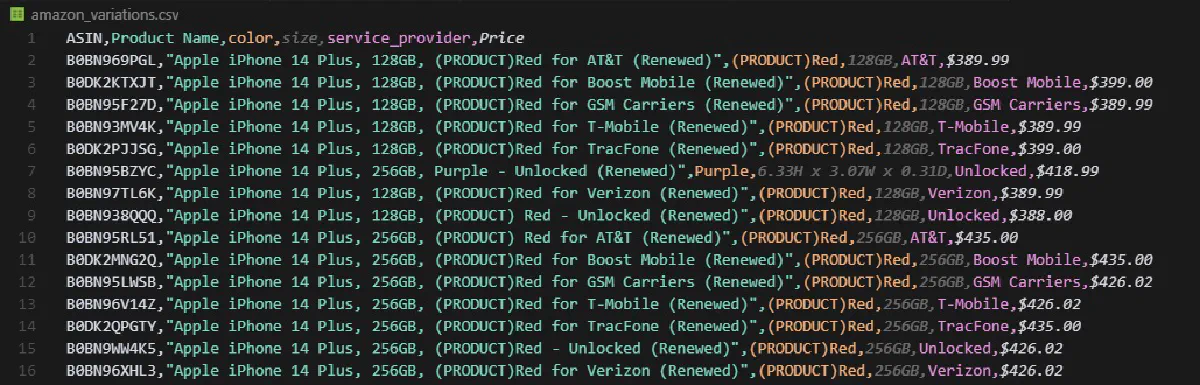 scrape amazon options