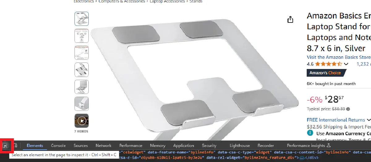 amazon scraping accessing page source code