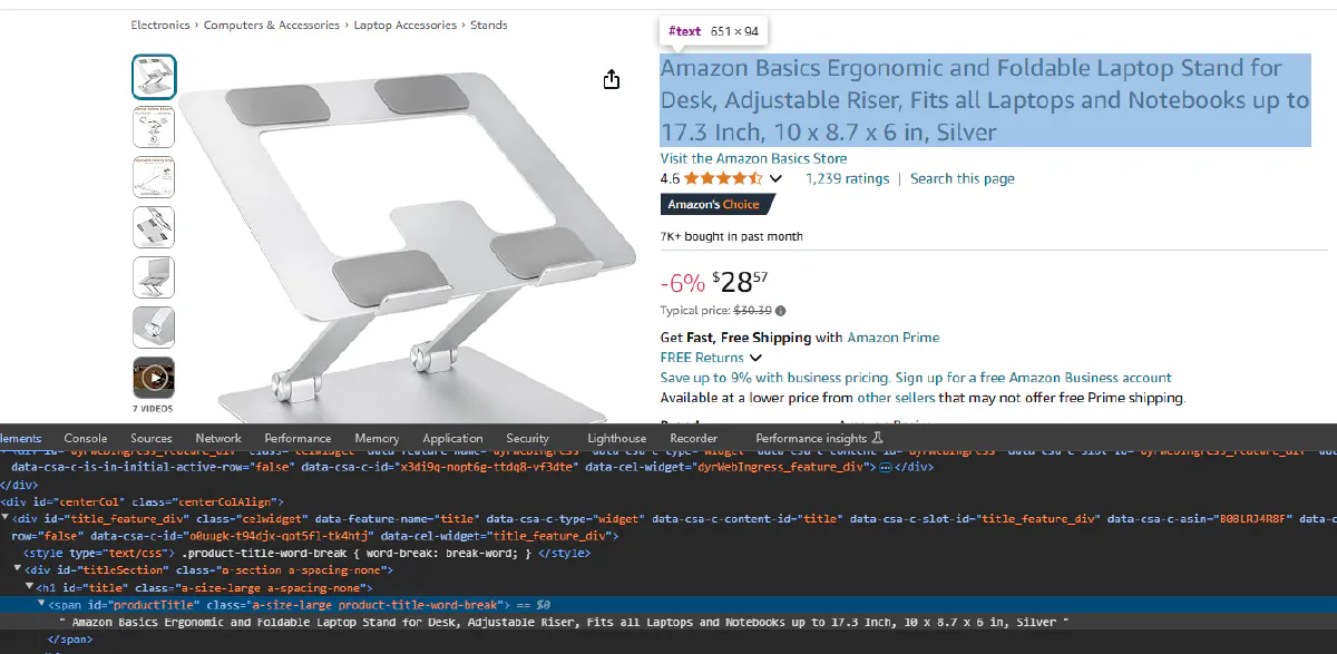 scraping amazon parsing product name