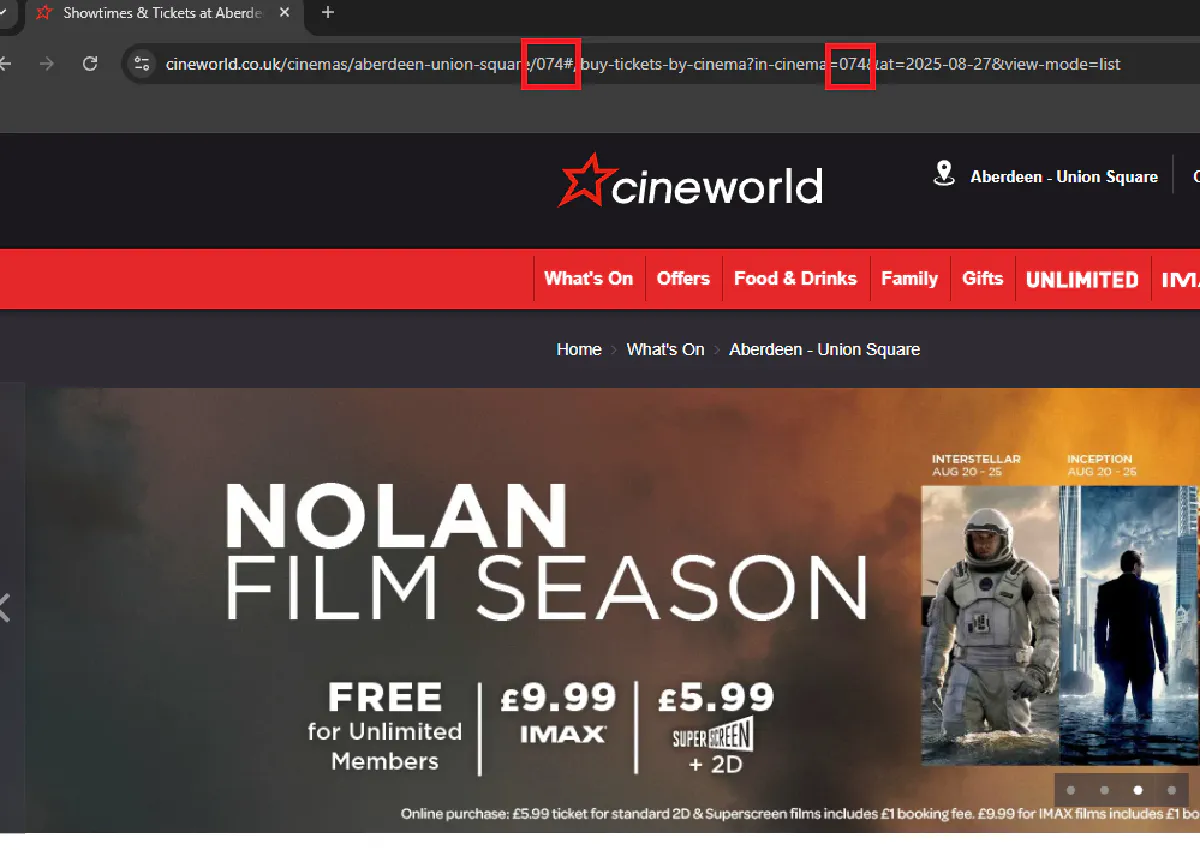 scraping cinema data from cineworld