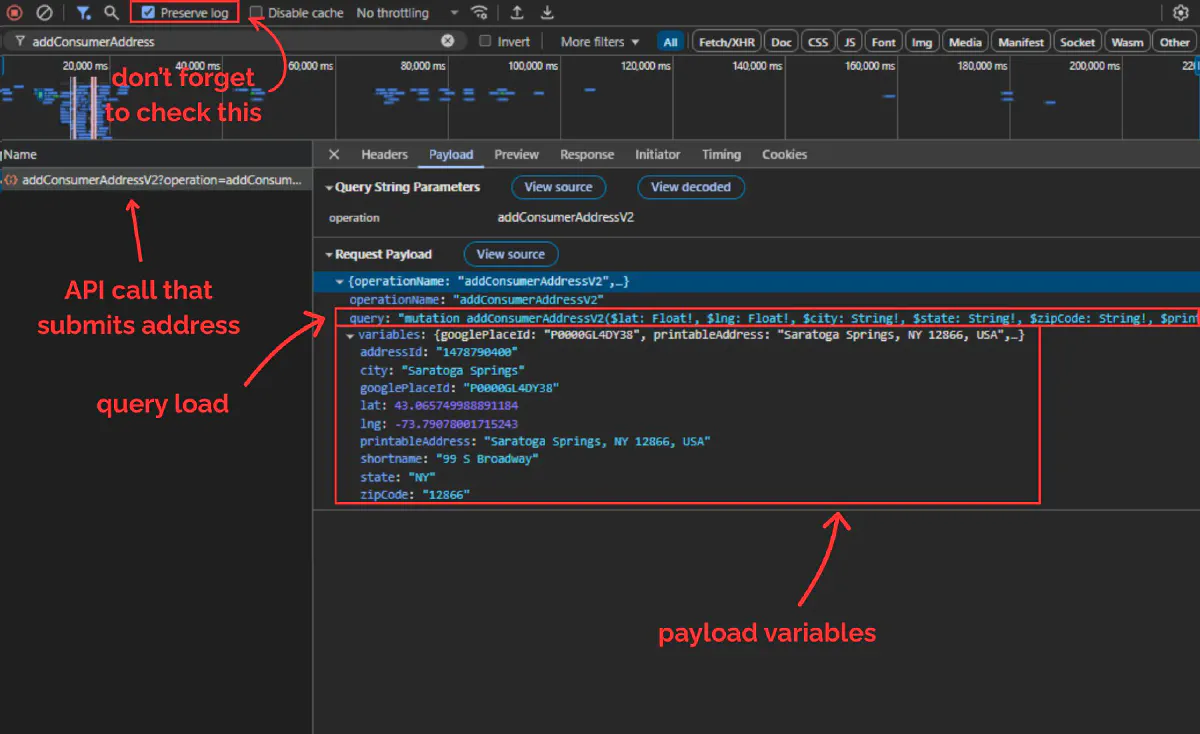doordash api call for address