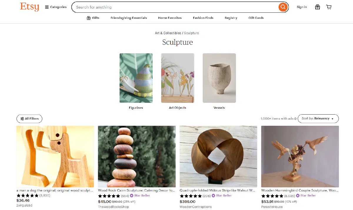 Etsy category page showing multiple product cards