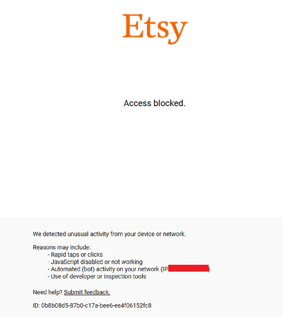 DataDome block page on Etsy