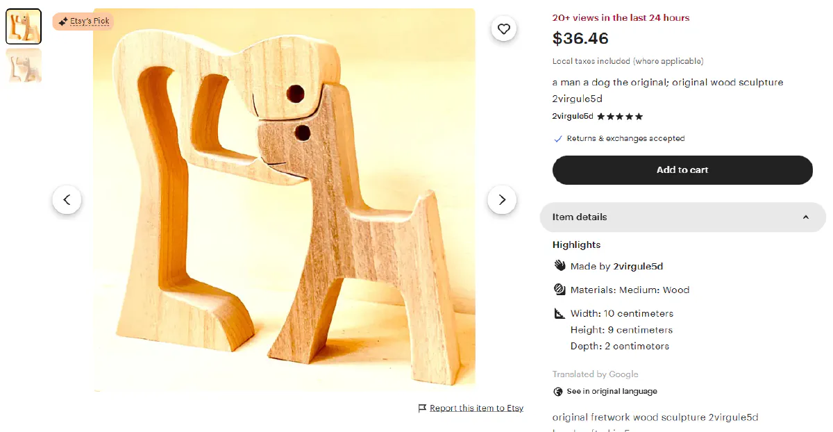 Example Etsy product page