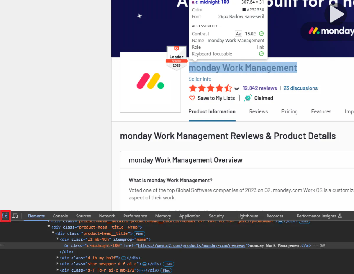 scraping g2 inspect button