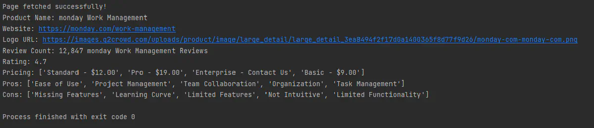 scraping company information from g2