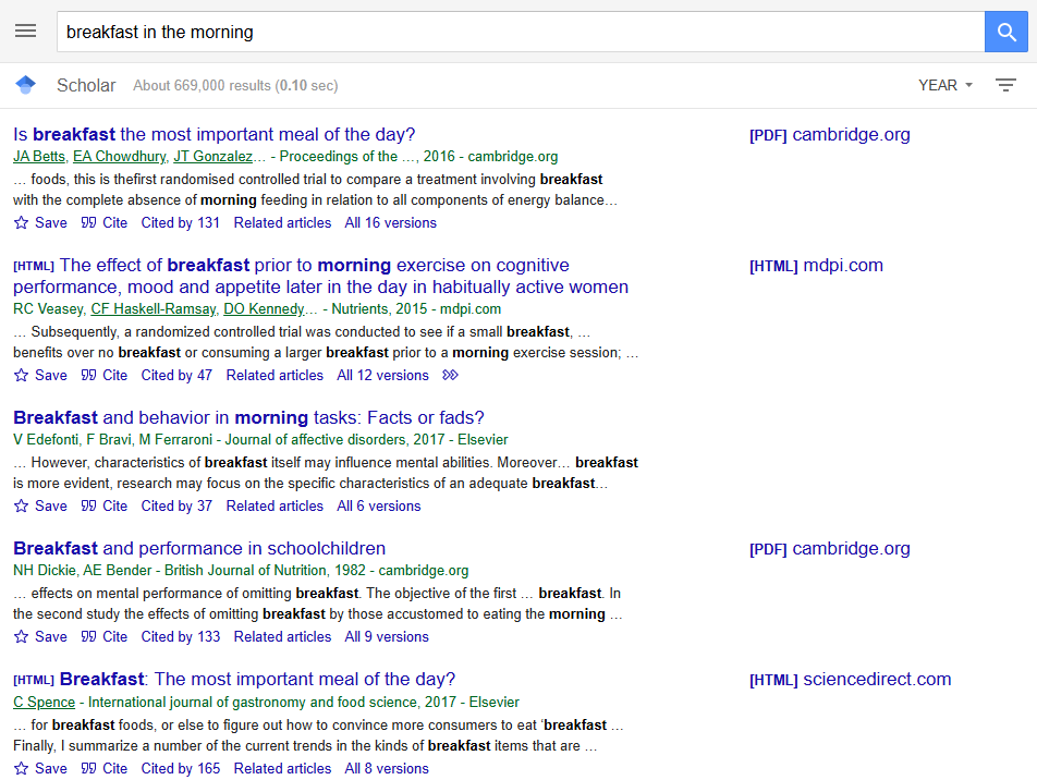 Google Scholar search results page showing paper titles, authors, and citations