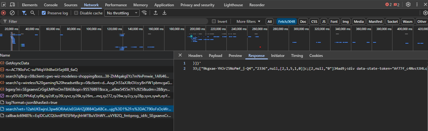 google shopping async response