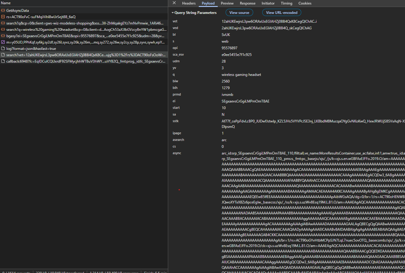 google shopping async request url