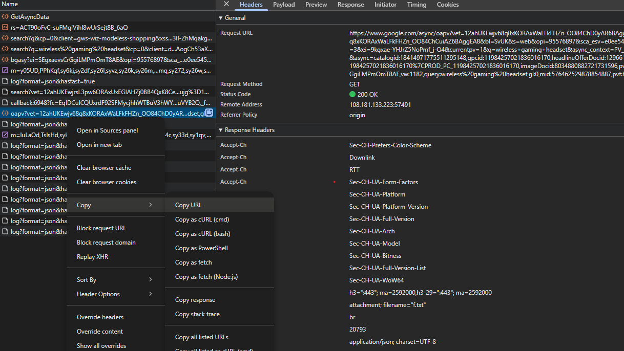 google shopping detail request url