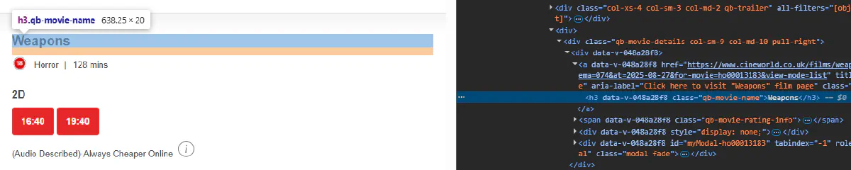 scrape movie titles cineworld