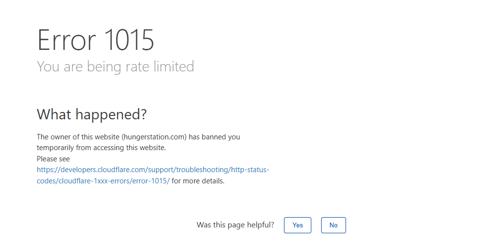 HungerStation Cloudflare rate limiting challenge