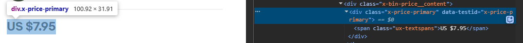 wayfair product price selector in chrome devtools