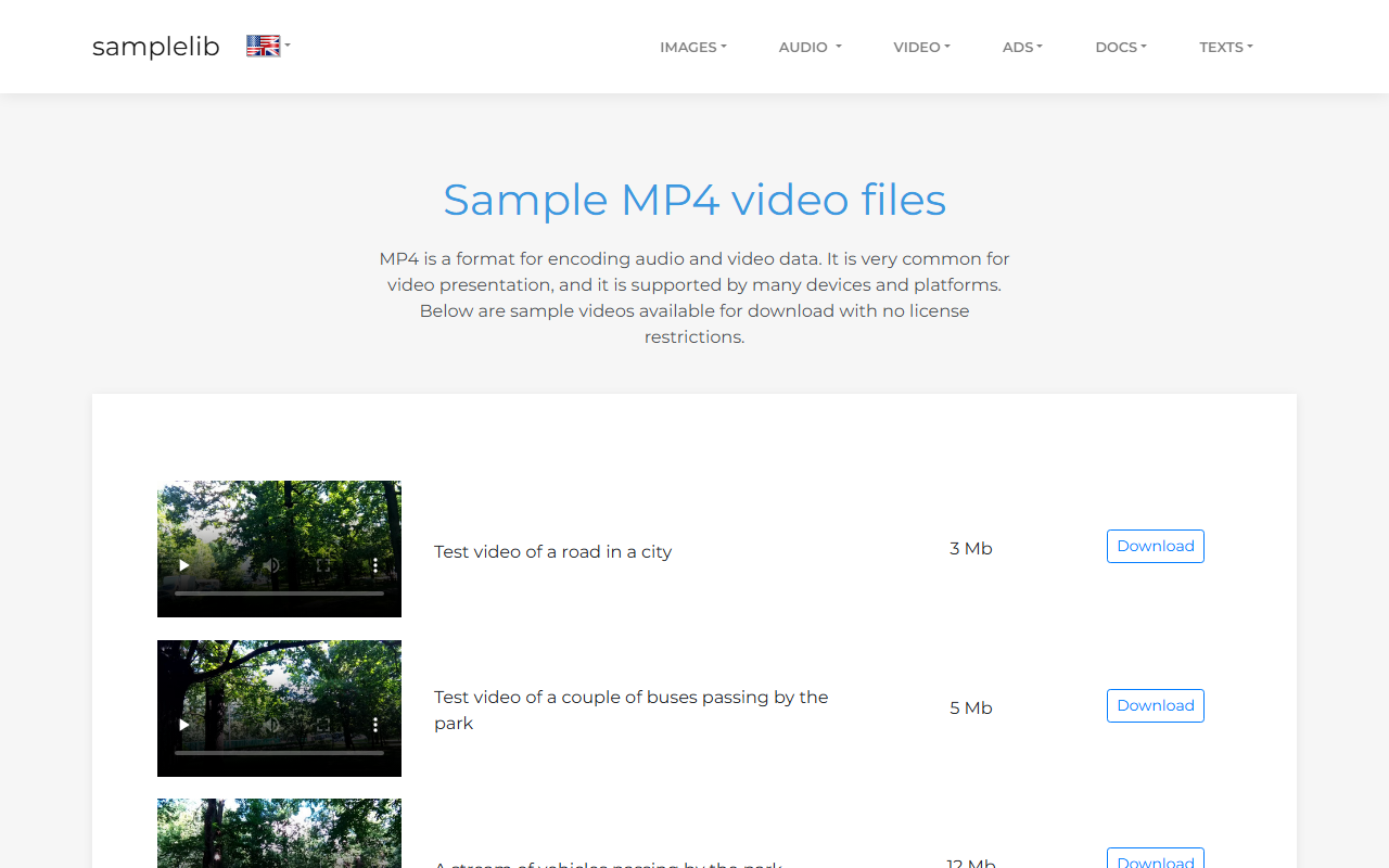 samplelib video download page