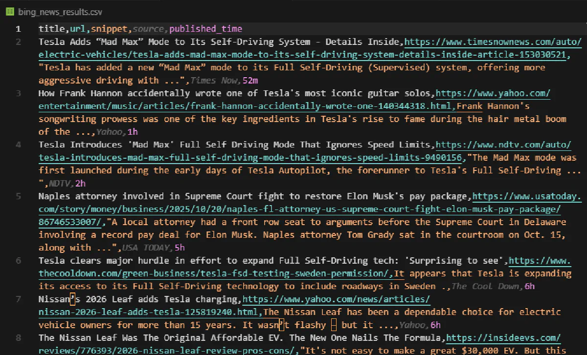scrape news articles from bing