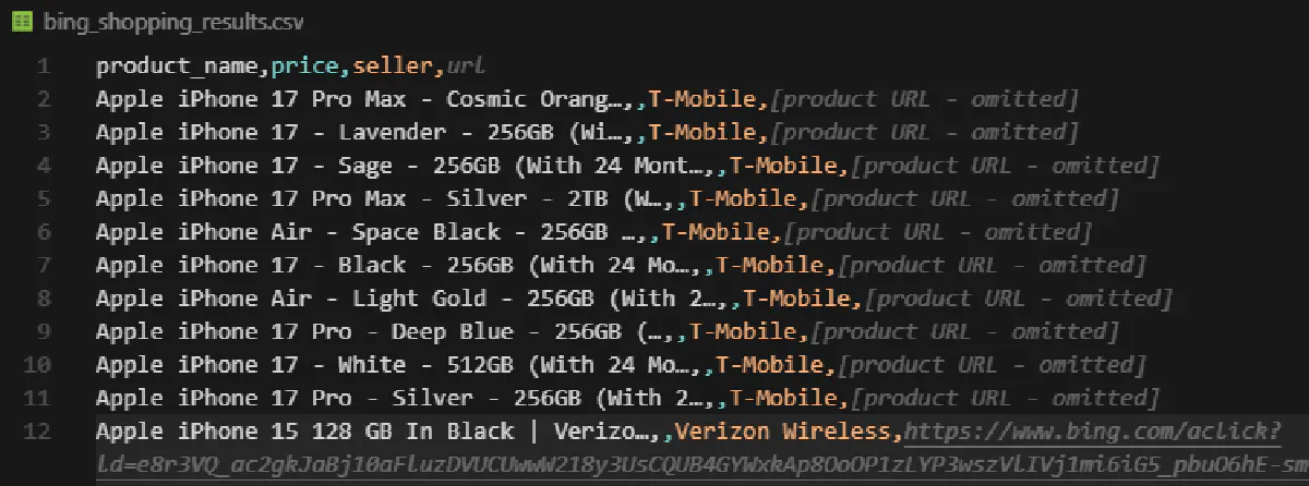 scrape products from bing shopping