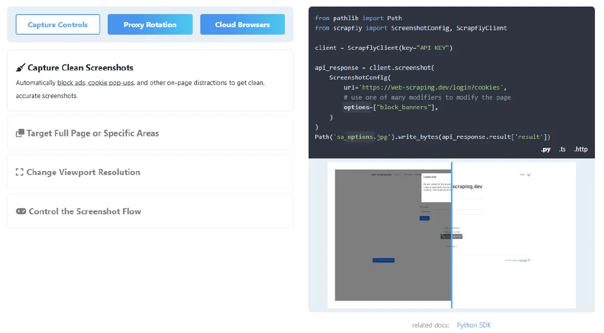 scrapfly screenshot api