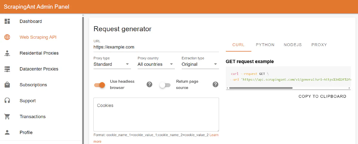 scrapingant web scraping api
