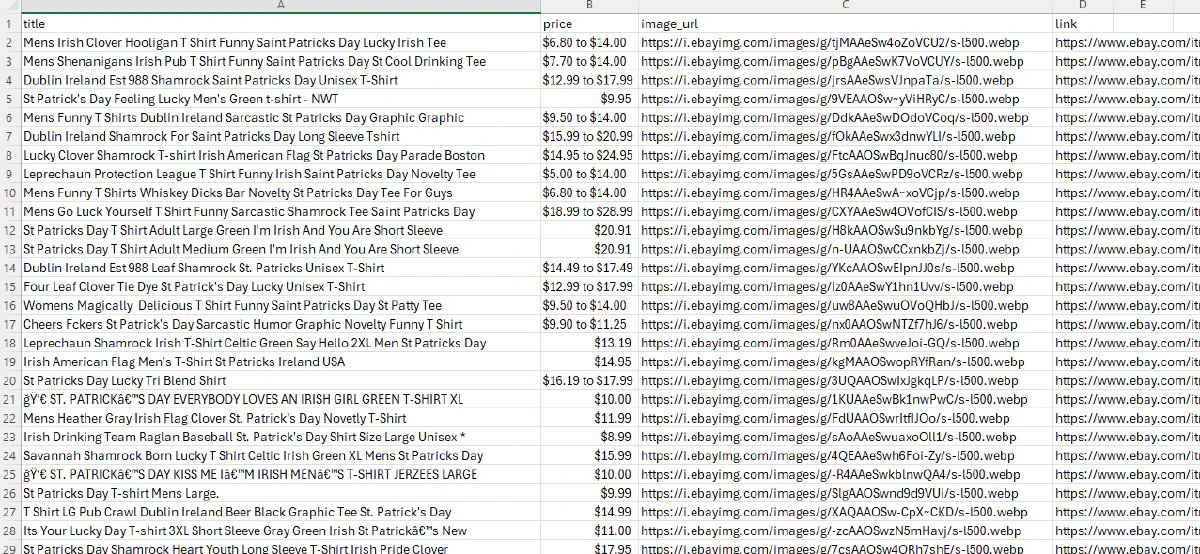 ebay search results csv scrape