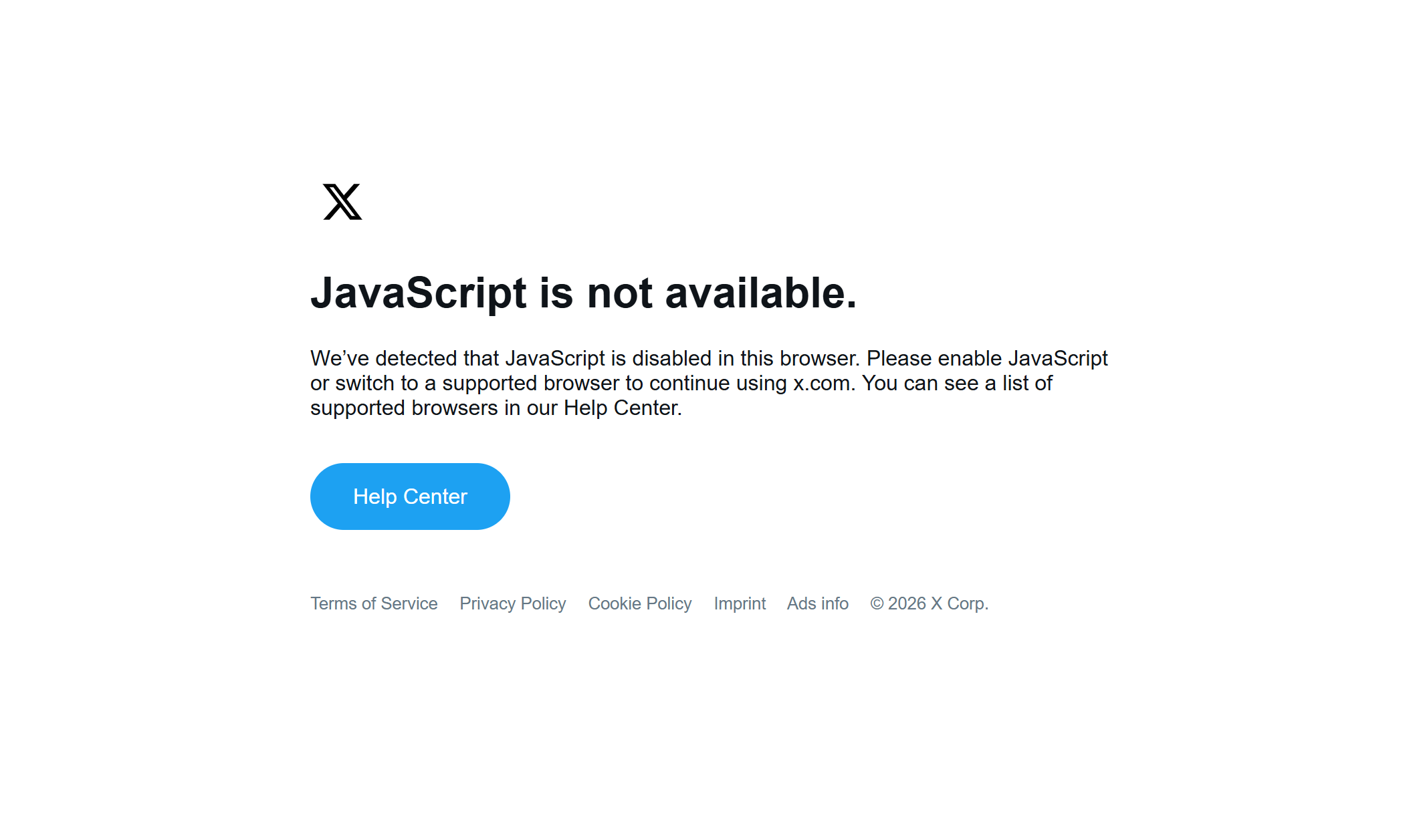 The X “JavaScript is not available” error page