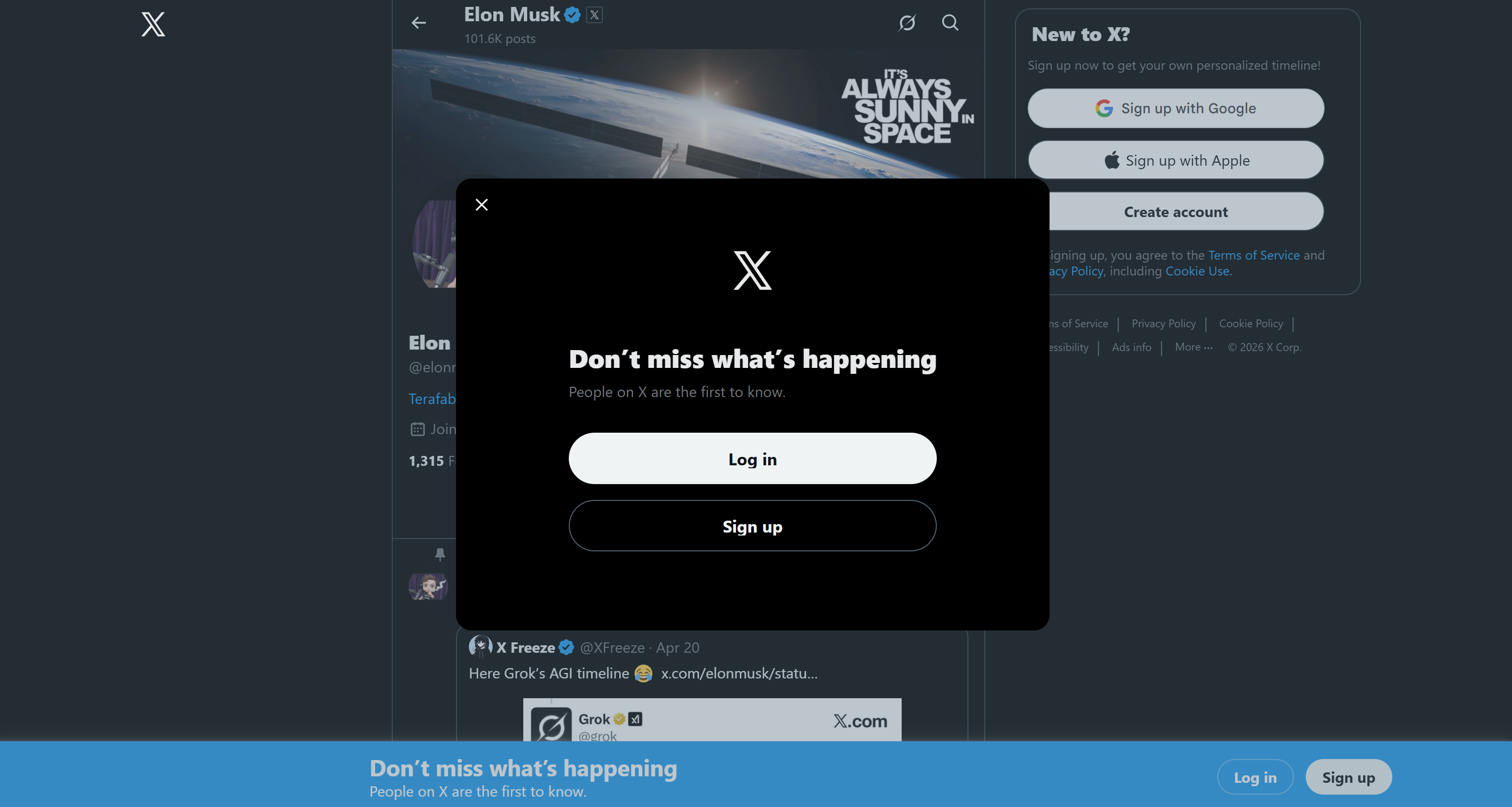 The X login modal