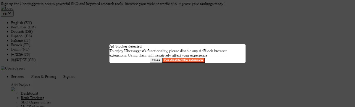 ubersuggest adblocker